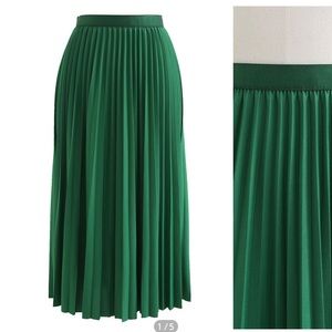 Satin pleated midi skirt